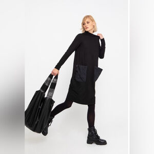 Ozai N Ku Black Micromodal Tunic Dress Large Minimalist Luxe Pocket Dress